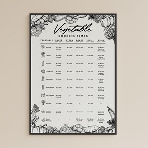 Vegetable Cooking Times Print: Kitchen Cheat Sheet (Instant Download)