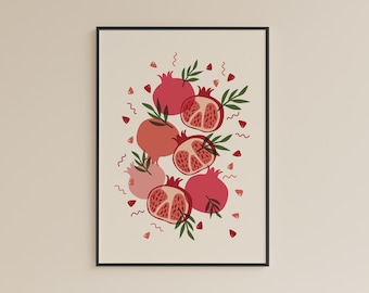 Modern Kitchen Printable Decor: Red Pomegranate Fruits Prints, Fruit Market Print Art Wall Decor, Instant Digital Download