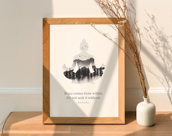 Frid kommer inifrån Buddha-citattryck | Väggkonst för buddhistisk meditation | Mindfulness-affisch | Zen-heminredning | Digital nedladdning