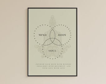 Yoga Studio Printable Decor: Mind Body and Soul Wall Art, Spiritual Energy Meditation Art, Instant Digital Download