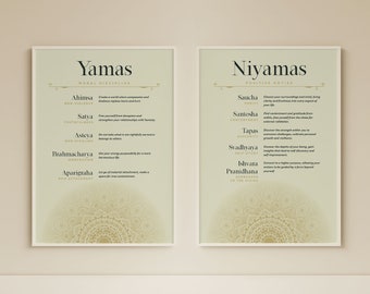 Druckbares Yoga Studio Dekor: Yama Niyama Wall Art Decor für, 2er Set druckbare Yoga Asana Poster, Yoga druckbare Poster digitale Downloads