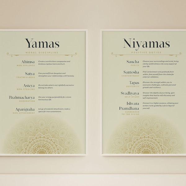 Printable Yoga Studio Decor: Yama Niyama Wall Art Decor for , Set of 2 Printable Yoga Asana Poster, yoga printable poster digital downloads