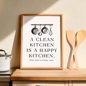 Lámina de cocina vintage: Una cocina limpia y feliz (Descarga digital)