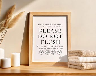 Flush Only Toilet Paper and Natural Waste, Bathroom Printable Sign Bathroom Decor, Sensitive Plumbing Sign, Instant Digital Download