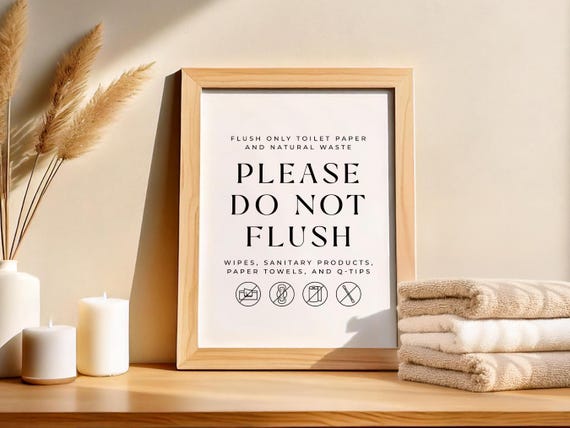 Cartello da bagno con scritta Do Not Flush – Septic Tank (lingua italiana non garantita), con scritta Do not flush wipes e asciugamani igienici, autoportante, bianco, fornito con piedini in