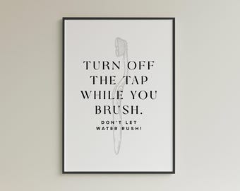 Save Water Bathroom Sign Printable – Turn Off Tap Wall Art, Eco Reminder, Digital Download