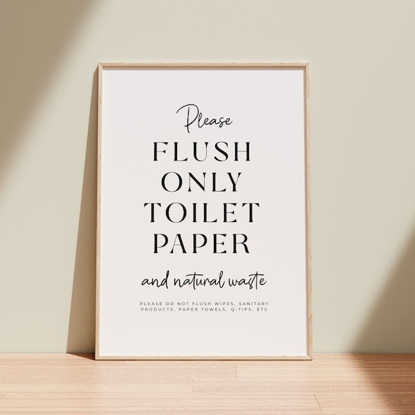 Flush Only Toilet Paper and Natural Waste, Bathroom Printable Sign Bathroom Decor, Sensitive Plumbing Sign, Instant Digital Download