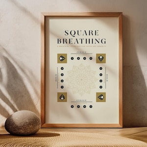 Lámina cuadrada de yoga y respiración: Decoración relajante para rincones (descarga digital)