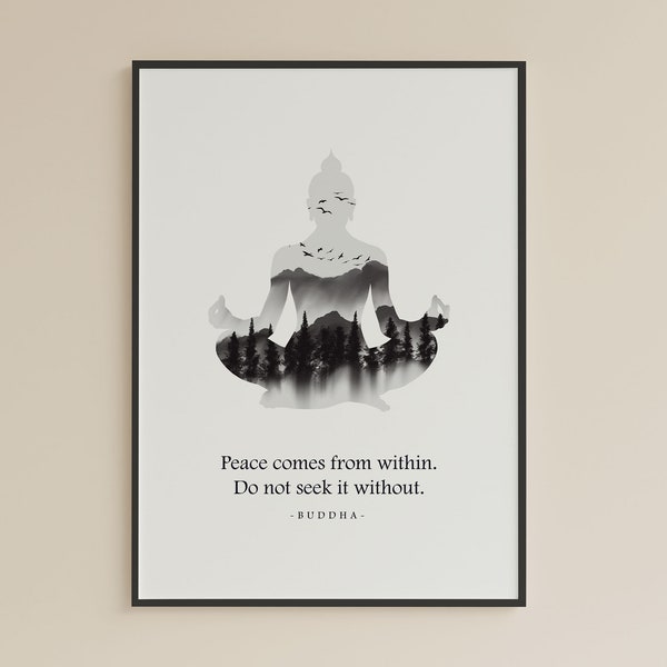 Printable Buddha Motivational Quote: 'Peace Comes from Within' - Inspirational Wall Art, Instant Download Mindful Decor