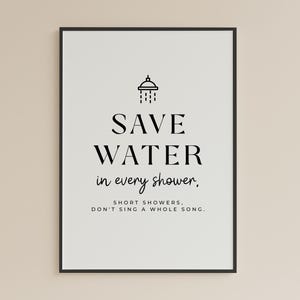 Letrero de ducha para ahorrar agua: Arte minimalista con frase para el baño (descarga digital)