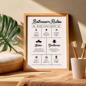 Bathroom Wall Art Decoration for keeping the toilet clean, Printable Bathroom Rules Guide toilet house decor, Instant Digital Downloads
