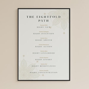 Het achtvoudige pad kunst aan de muur, spirituele muurdecoratie, cadeau voor boeddhistische vriend, boeddhistische citaten medeleven citaten, instant digitale download