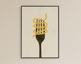 Printable Kitchen Decor: Italian Food Pasta on Fork Illustration Wall Art - Culinary Pasta Poster - Instant Download for Pasta Enthusiasts