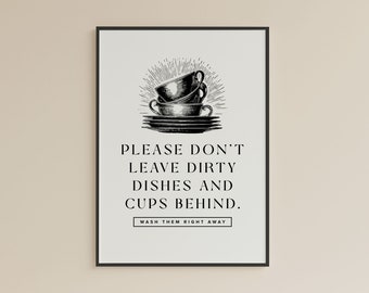 Clean Up Kitchen Sign: Wash Dishes Reminder (Instant Digital Download)