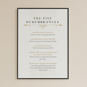 Buddhist quotes printable wall art: The Five Remembrances, Spiritual Wall Decor, Gift for Buddhist friend, Instant Digital Download
