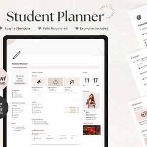 Notion Template Student Planner, Academic Planner, School Planner for Notion, Assignment Tracker College Planner, Notion