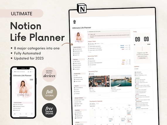 All in One Notion Template, Ultimate Life Planner, Notion Dashboard, Notion Calendar ADHD Personal Planner Minimal Aesthetic