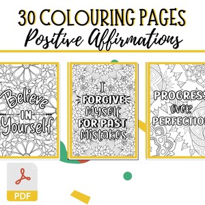 Libro para colorear de afirmaciones positivas, frases motivacionales imprimibles, libro para colorear para adultos, descarga instantánea, páginas para colorear para adultos y niños.