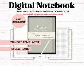 Digital Notebook With Hyperlinks, Goodnotes Templates Minimalist Design Notebook For Student Gifts For Teenager Notability Notebook Template