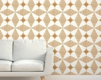 Mid Century Modern Wallpaper Stars, Golden Brown Hand Drawn Retro Wall Mural, Vintage Geometric Wallpaper for Living Room, Peel and Stick