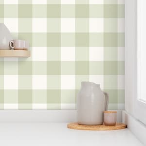 Light Green Gingham Wallpaper, Removable Peel and Stick or Pre-Pasted, Farmhouse Buffalo Checks Wallpaper for Kids Bedroom Kitchen Bathroom