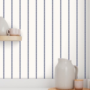 Navy Blue Pin Stripes Peel and Stick Wallpaper