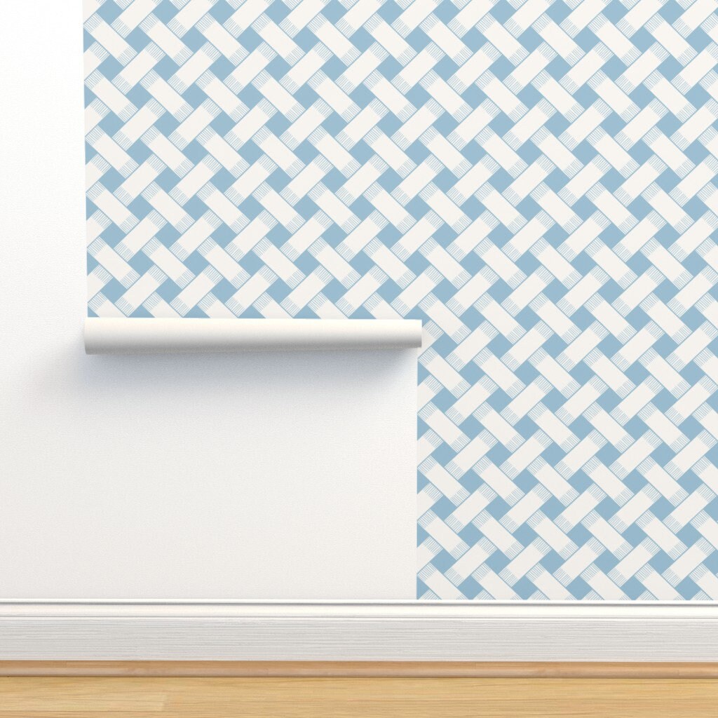 Blue and White Lattice Wallpaper, Modern Grandmillennial Farmhouse