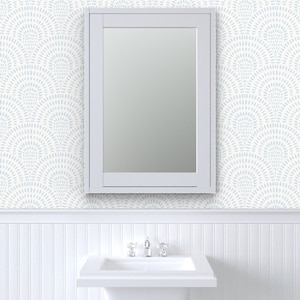 Coastal Chic Wallpaper. Blue Scallops Wallpaper. Light Blue Scalloped Wallpaper for Kids Room, Bedroom, Bathroom and Kitchen. Peel and Stick or Pre Pasted Wallpaper.