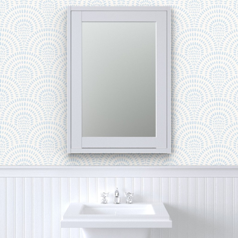 Coastal Chic Wallpaper. Blue Scallops Wallpaper. Light Blue Scalloped Wallpaper for Kids Room, Bedroom, Bathroom and Kitchen. Peel and Stick or Pre Pasted Wallpaper.