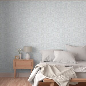 Coastal Boho Scallops Removable Wallpaper. Light Blue Bohemian Hand Drawn Scallops for Children's Bedroom, Kids Playroom, Living Room, Kitchen. Peel and Stick or Pre Pasted Smooth Removable Eco Friendly Wallpaper.