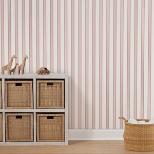 Baby Pink and Old Rose Ticking Stripes Wallpaper for Bedroom, Pink stripes Peel and Stick Wallpaper, Baby Girl Nursery, Girls Wallpaper