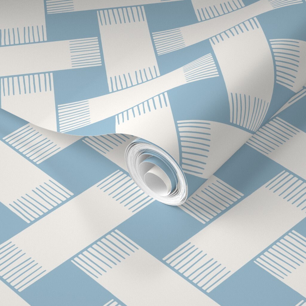 Blue and White Lattice Wallpaper, Modern Grandmillennial Farmhouse