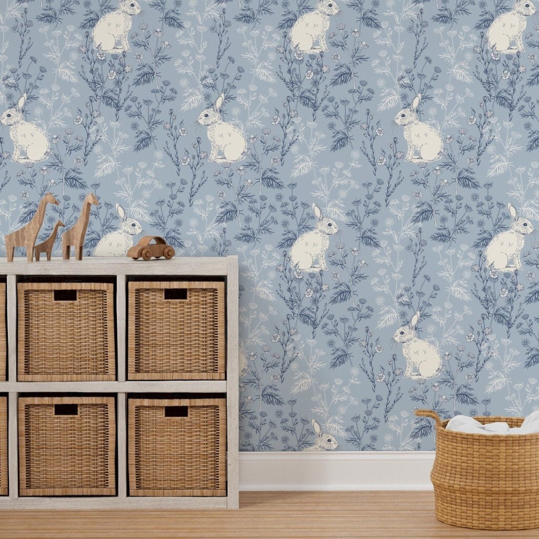 Rabbits Wallpaper for Nursery and Kid's Bedroom. Bunnies Wallpaper in