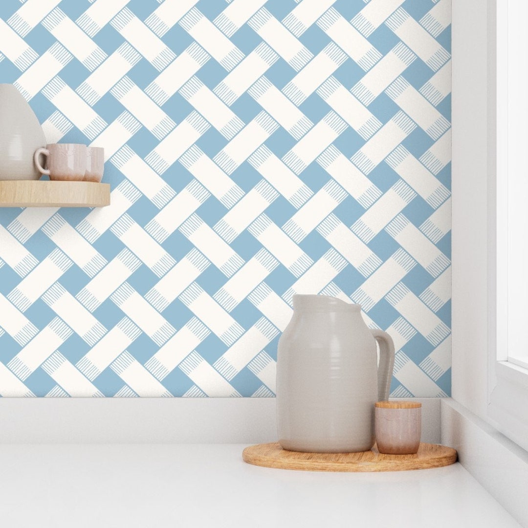 Blue and White Lattice Wallpaper, Modern Grandmillennial Farmhouse