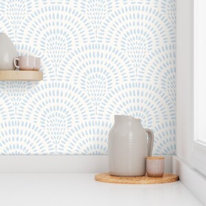 Coastal Chic Wallpaper. Blue Scallops Wallpaper. Light Blue Scalloped Wallpaper for Kids Room, Bedroom, Bathroom and Kitchen. Peel and Stick or Pre Pasted Wallpaper.