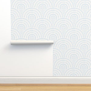 Coastal Chic Wallpaper. Blue Scallops Wallpaper. Light Blue Scalloped Wallpaper for Kids Room, Bedroom, Bathroom and Kitchen. Peel and Stick or Pre Pasted Wallpaper.