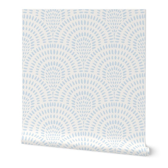 Light Blue Scallops Wallpaper, Peel and Stick or Pre-Pasted Wallpaper, Blue Scalloped Coastal Wallpaper for Kids Room, Bedroom and Bathroom