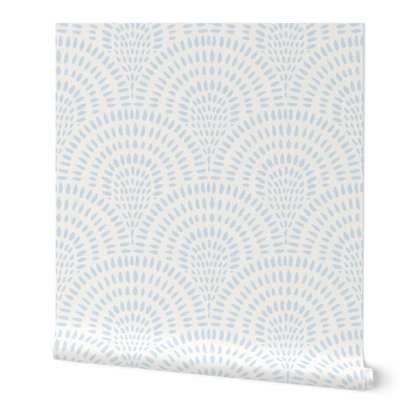 Light Blue Scallops Wallpaper, Peel and Stick or Pre-Pasted Wallpaper, Blue Scalloped Coastal Wallpaper for Kids Room, Bedroom and Bathroom