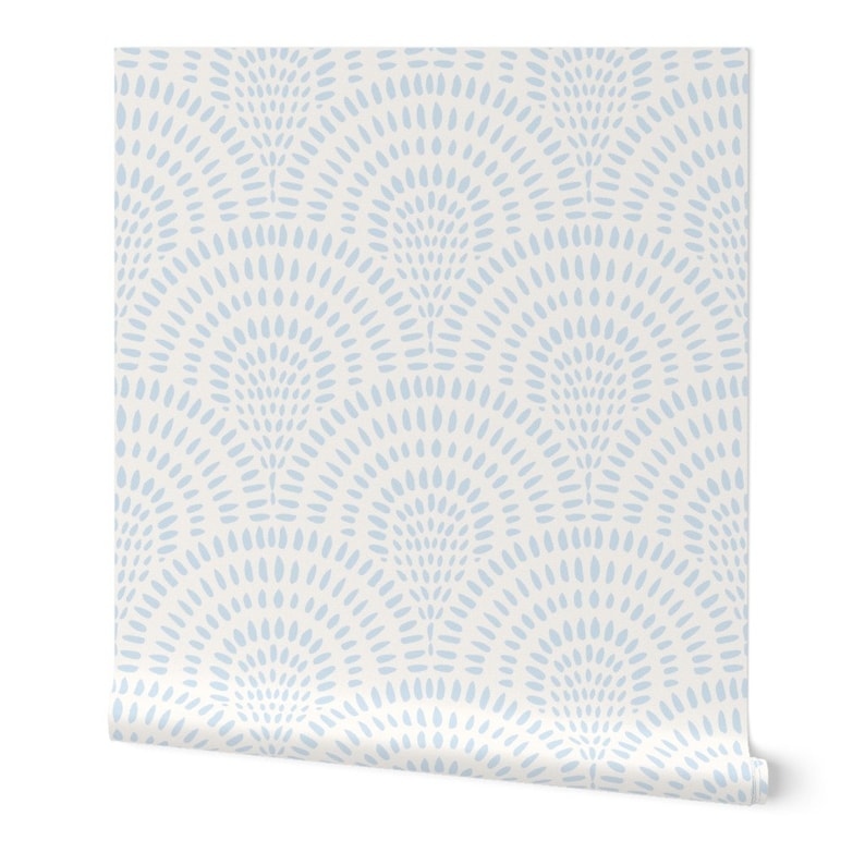 Coastal Chic Wallpaper. Blue Scallops Wallpaper. Light Blue Scalloped Wallpaper for Kids Room, Bedroom, Bathroom and Kitchen. Peel and Stick or Pre Pasted Wallpaper.