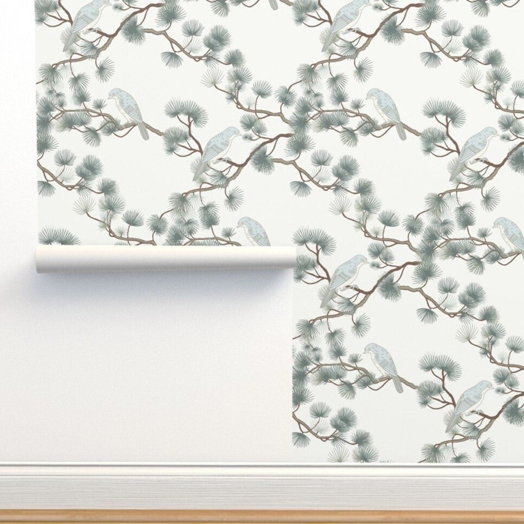 Birds and Trees Wallpaper, Chinoiserie Woodland Baby Nursery in Neutral ...