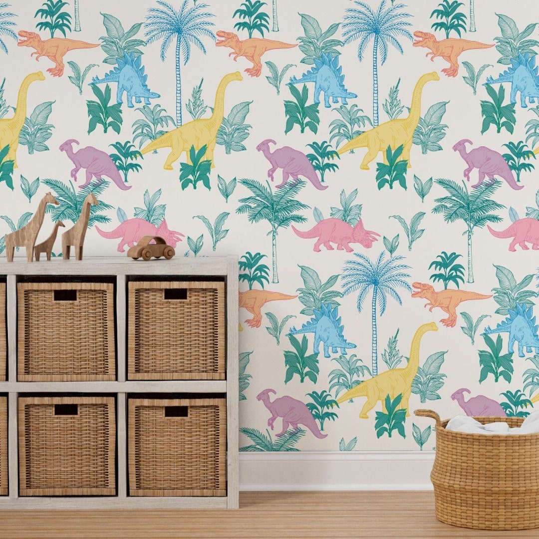Dinosaurs Wallpaper for Boys Room, Kids Bedroom Bathroom. Dinosaurs ...