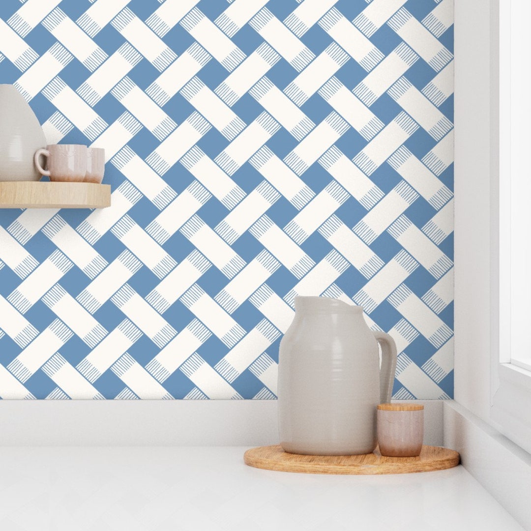 Blue and White Lattice Wallpaper for a Modern Grandmillennial Farmhouse
