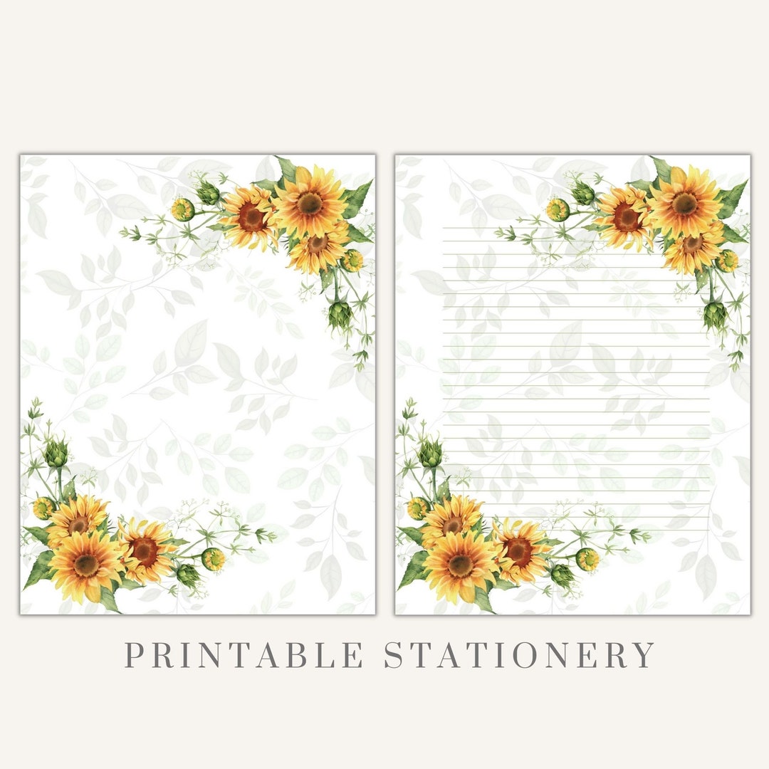 Printable Sunflower Letter Paper Floral Sunflower Stationery Etsy