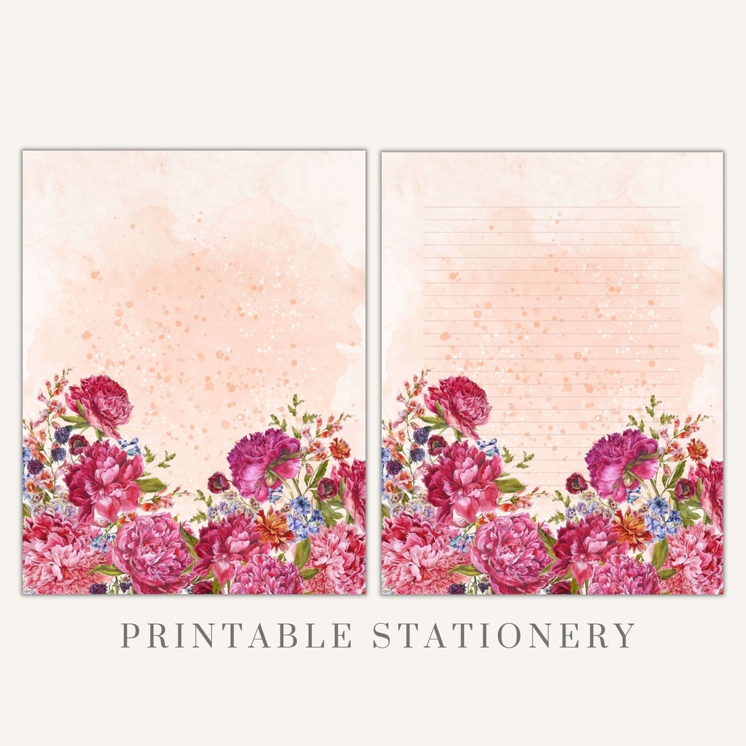 Printable Flower Letter Paper Floral Stationery Pages Penpal Etsy