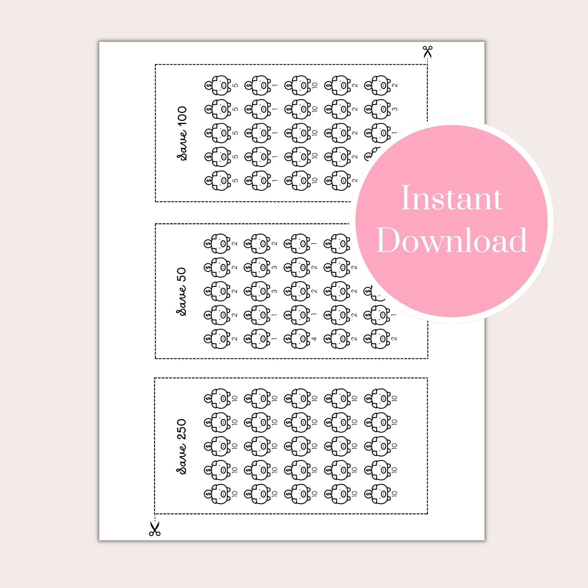 Printable Piggy Bank Savings Challenge Just Save 50 / 100 / - Etsy