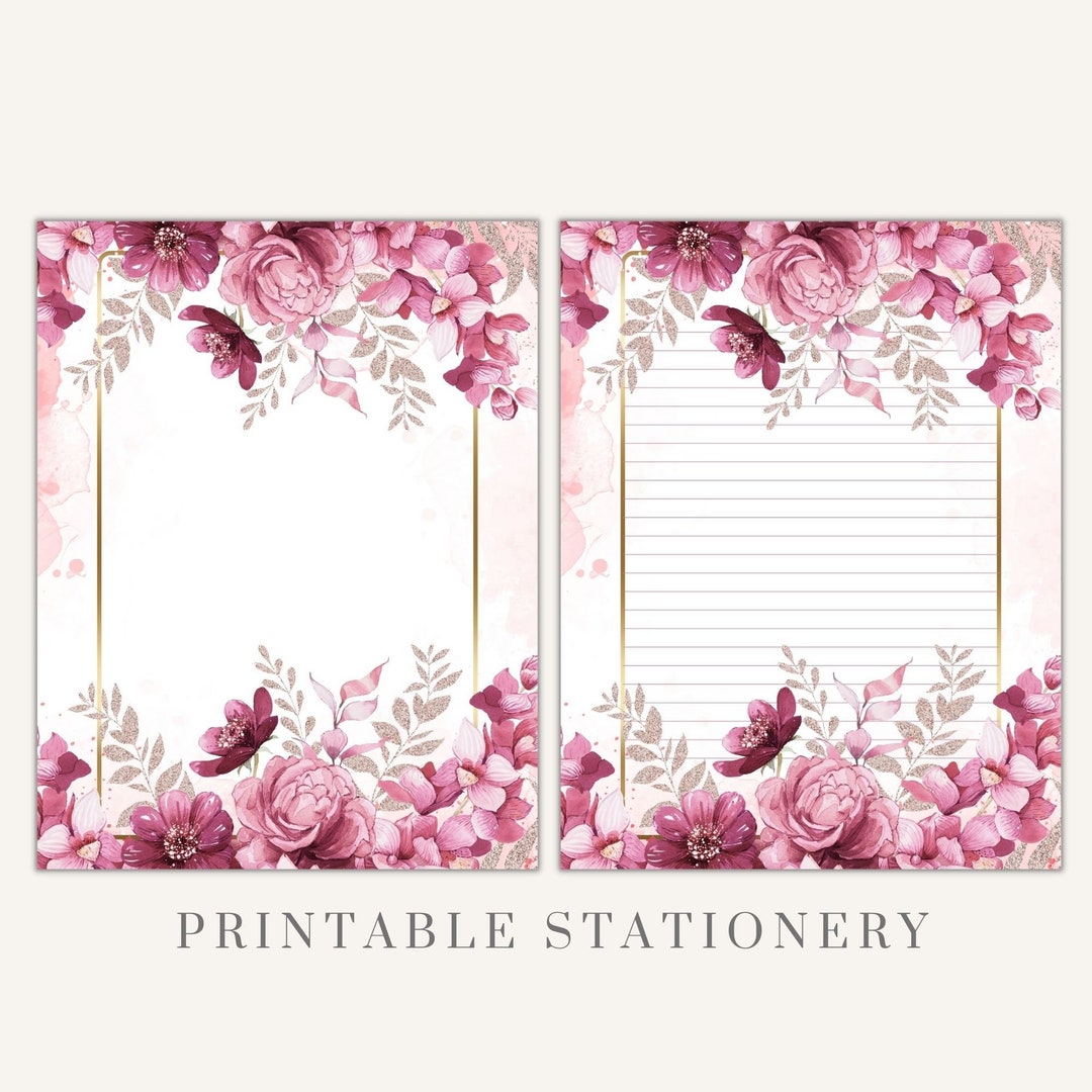 Printable Flower Letter Paper Floral Stationery Pages Penpal Etsy
