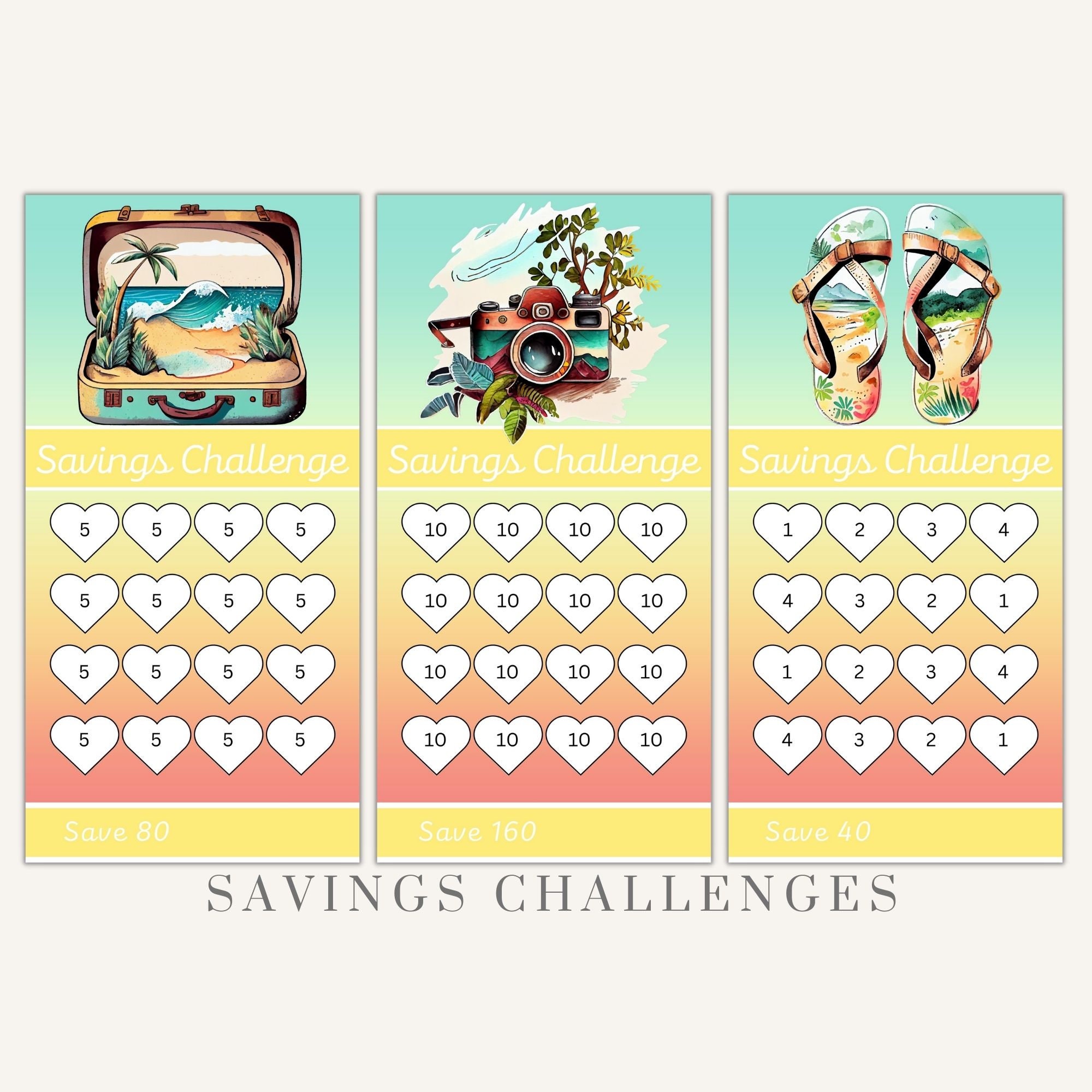 Printable Vacation Savings Challenge Mini Summer Tracker Beach - Etsy