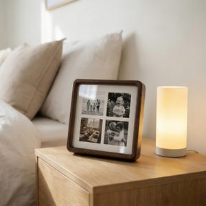 Solid Beech Walnut Multi Photo Collage Frame | 4 Opening Square Grid Picture Frame | Premium Hardwood Wall Decor | Elegant 3D Matboard