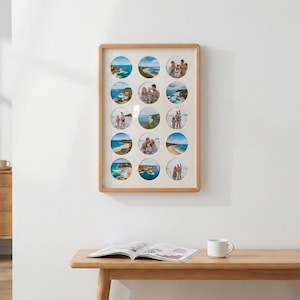 A3 Solid Hardwood Circle Grid Multi Photo Collage Frame | 15 Openings Gallery Wall Picture Frame | Premium 3D Matboard Wall Decor Display