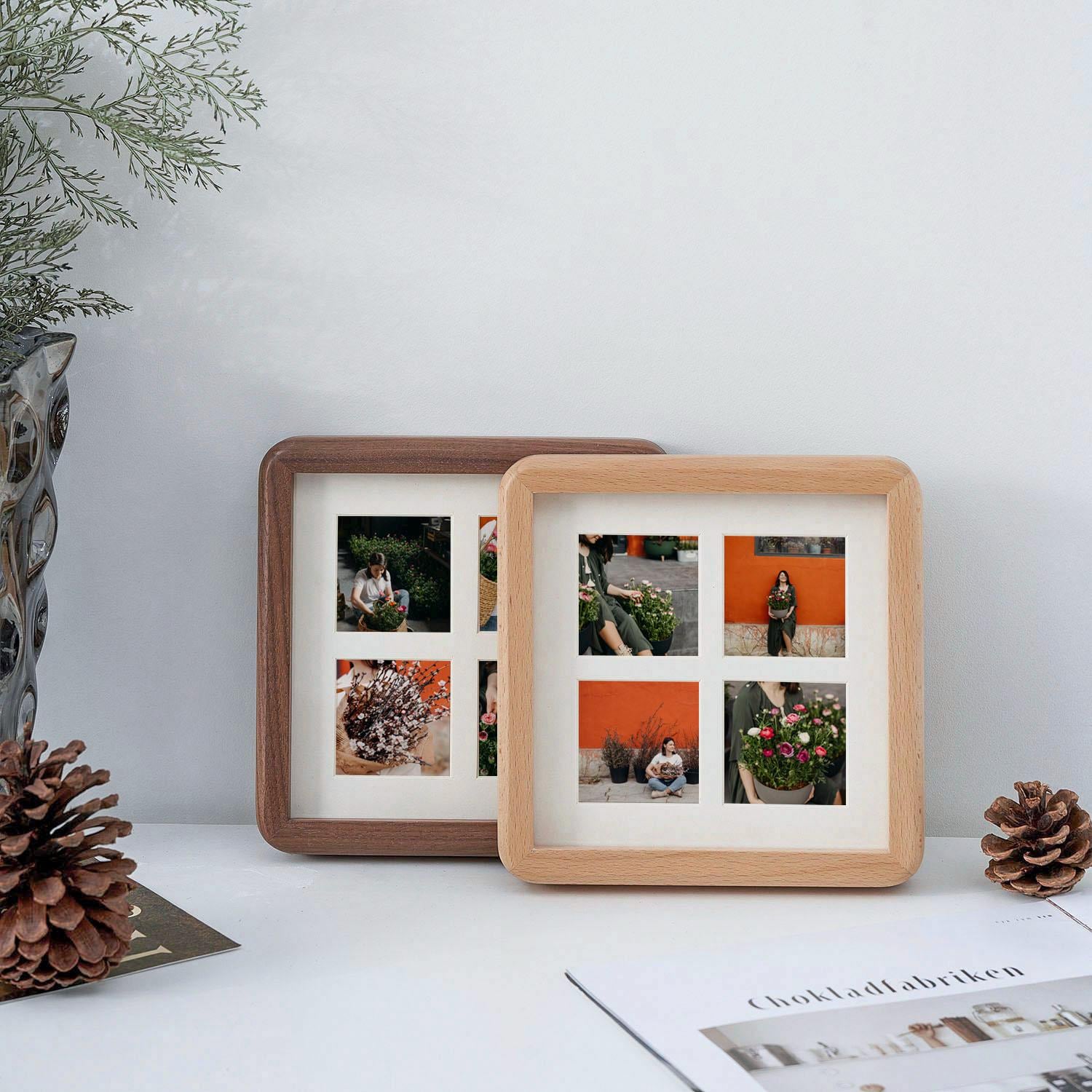 Beech & Walnut Wood 4-opening Photo Frame, Standing Picture Frame